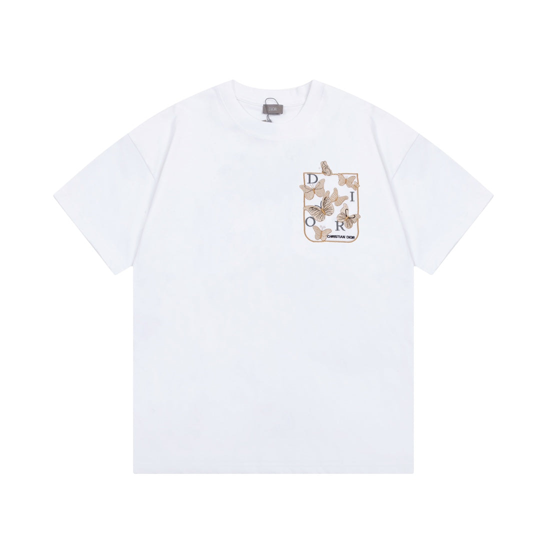 CS-🅿️90 DIOR CD three-dimensional butterfly🦋letter embroidered pocket T-shirt