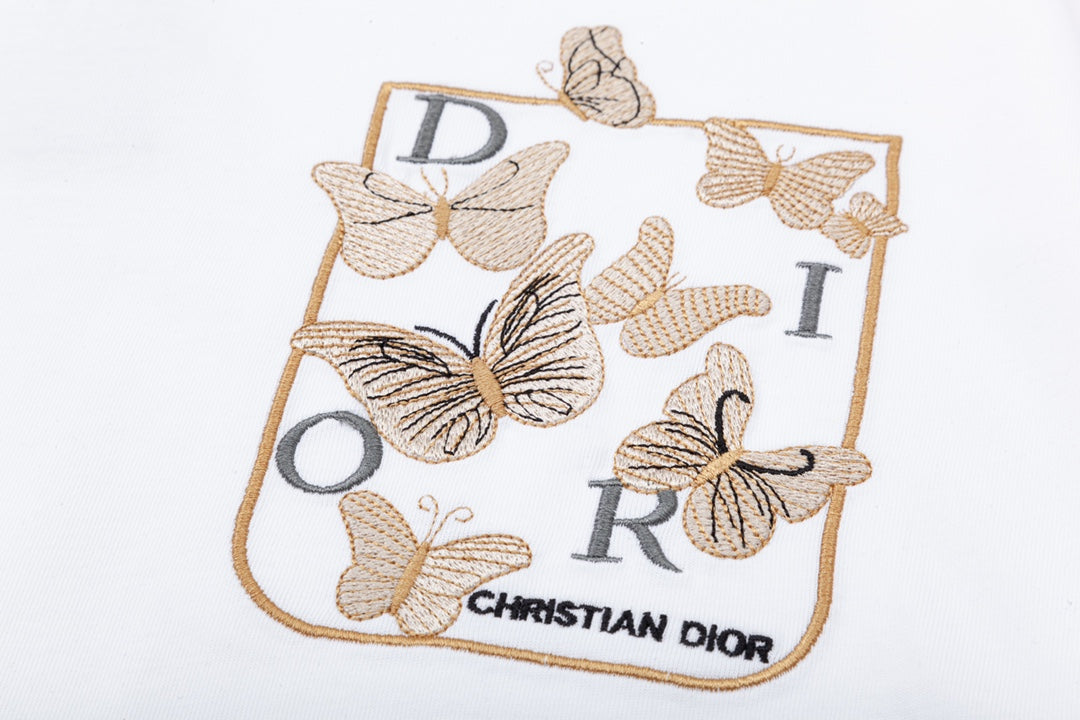 CS-🅿️90 DIOR CD three-dimensional butterfly🦋letter embroidered pocket T-shirt