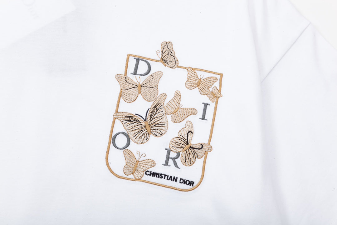 CS-🅿️90 DIOR CD three-dimensional butterfly🦋letter embroidered pocket T-shirt