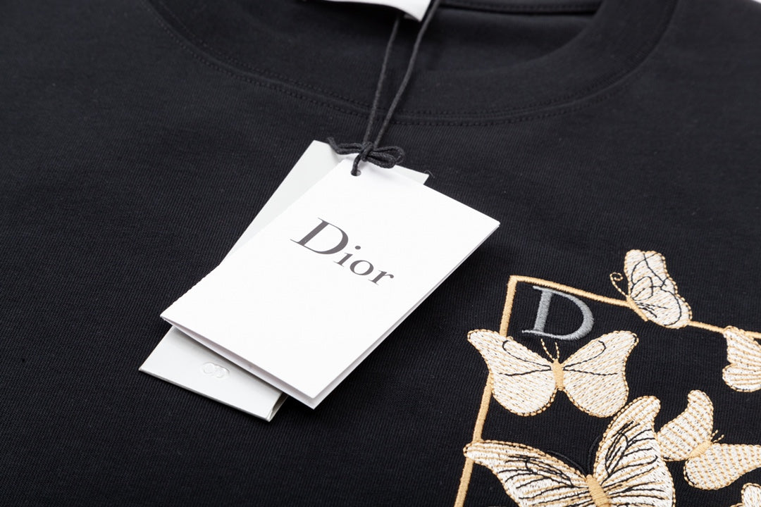 CS-🅿️90 DIOR CD three-dimensional butterfly🦋letter embroidered pocket T-shirt