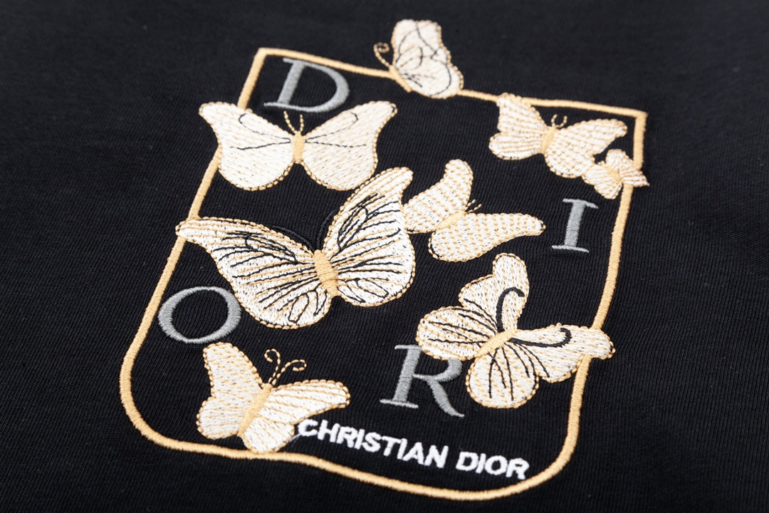 CS-🅿️90 DIOR CD three-dimensional butterfly🦋letter embroidered pocket T-shirt