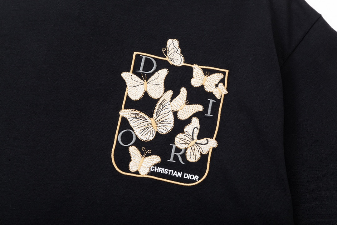 CS-🅿️90 DIOR CD three-dimensional butterfly🦋letter embroidered pocket T-shirt