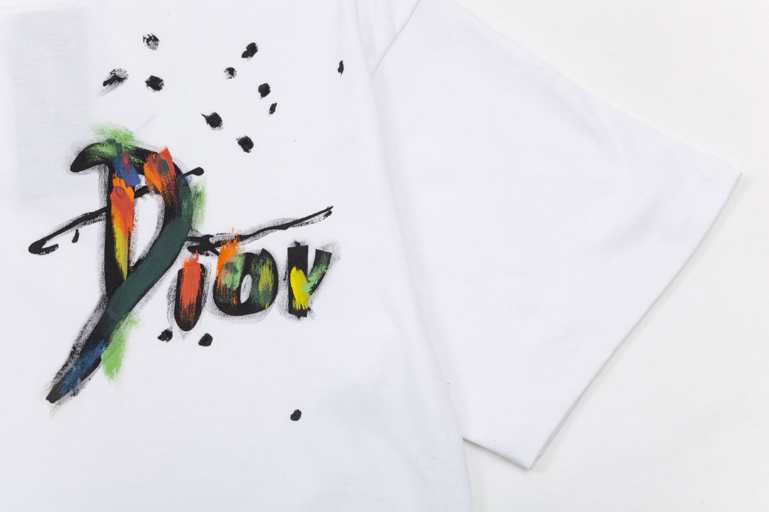 Round neck colorful letter graffiti inkjet printed short sleeves