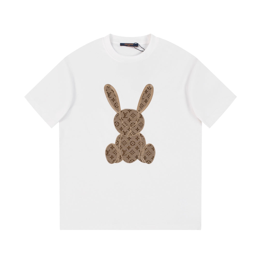 Summer new style patch embroidered rabbit short sleeves